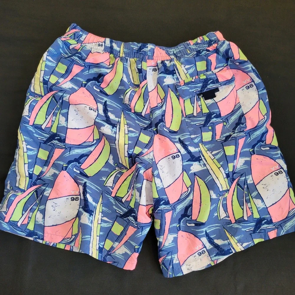 Vineyard Vines Mens Sailboat Print Swim Trunks Blue Pink Medium Board Shorts